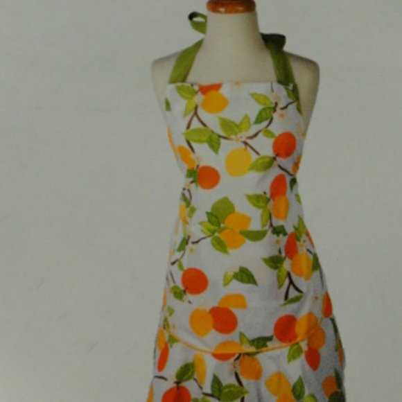 Hostess Kitchen Apron Citrus Blossom Ruffle 26" Waist 28.5" Length NIP - Picture 1 of 4